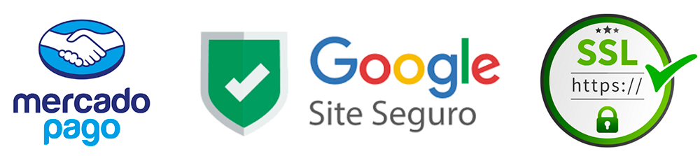 Selos de segurança: Mercado Pago, Google Site Seguro e SSL